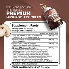 Nutrivein Mushroom Supplement 2600mg – 90 Capsules – 11 Blend Lions Mane Reishi
