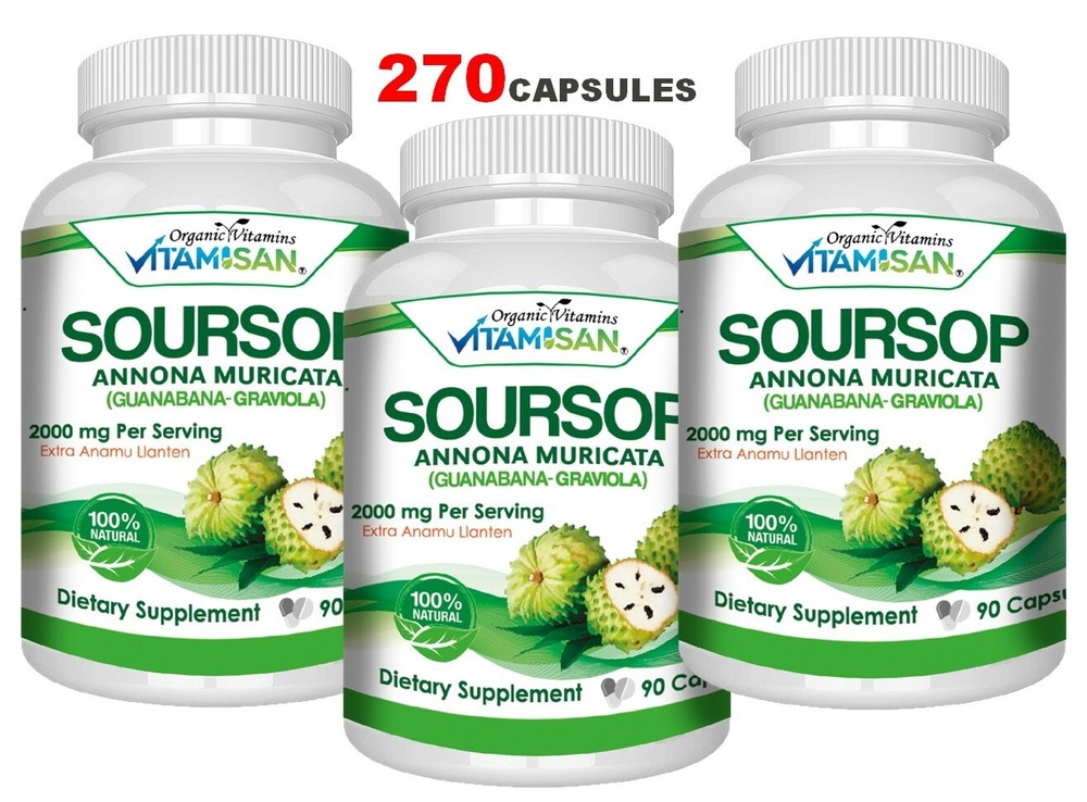 Soursop Graviola Capsules Leaf & Fruit Extract 270 Capsules High Potency