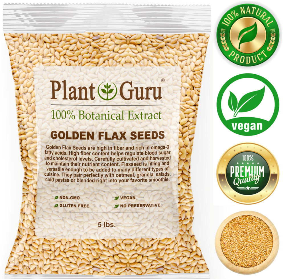 Golden Flax Seeds Whole 5 lbs. Bulk Omega-3 NON GMO 100% Pure Linseed Flaxseed