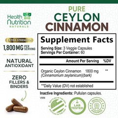 Pure Cinnamon Capsules, True Sri Lanka Certified Organic Ceylon Cinnamon Pills