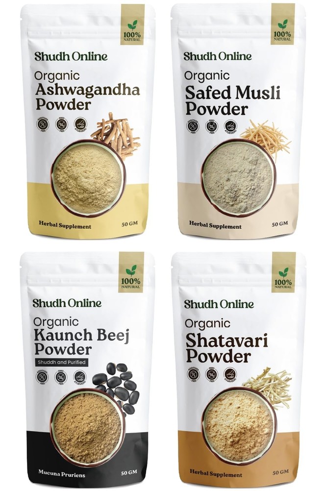 Herbal Powder Combo 4x50g Ashwagandha Musli Shatavari Kaunch beej Natural Blend