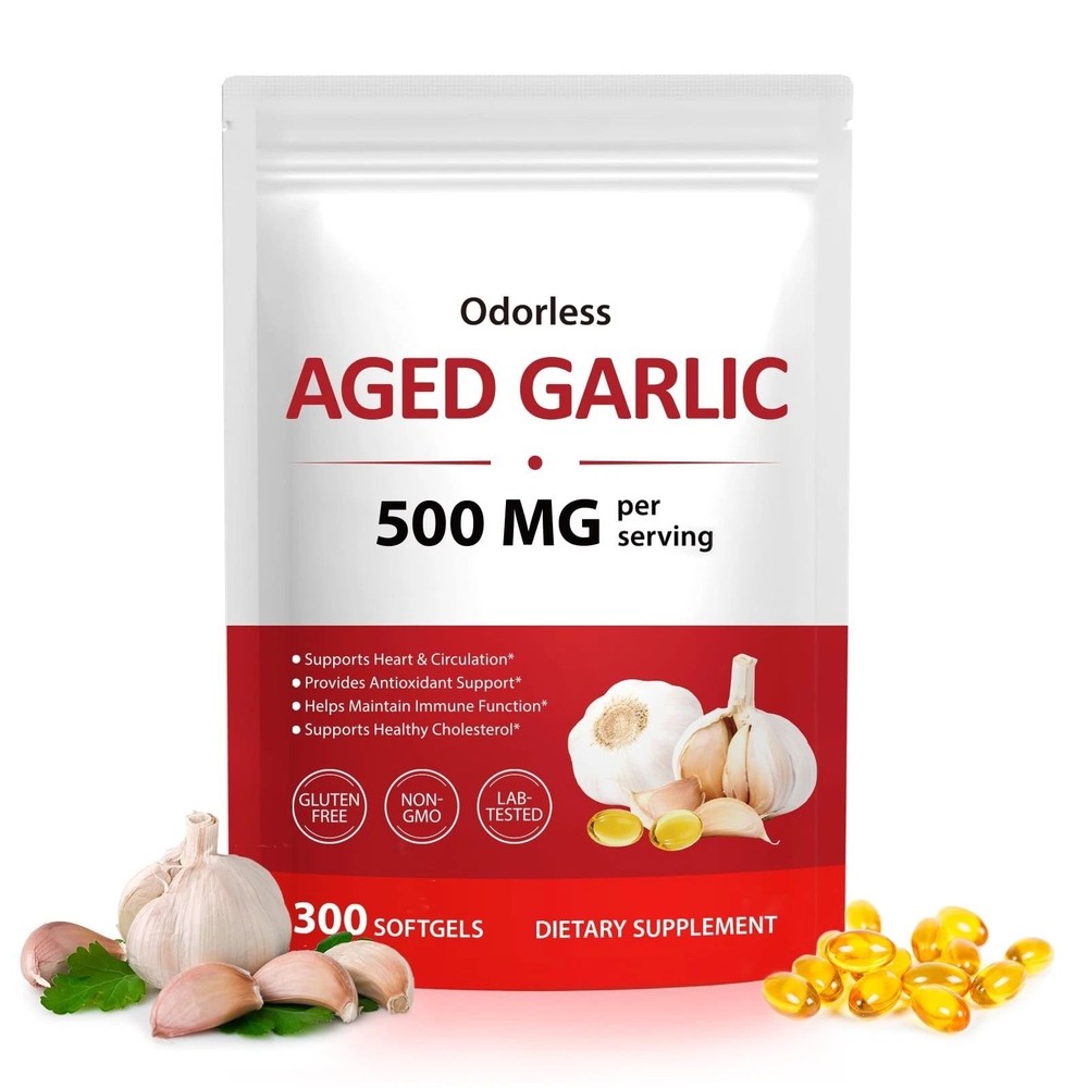 Odorless Aged Garlic Extract Capsules 300 Count, 500mg Organic Aged Garlic