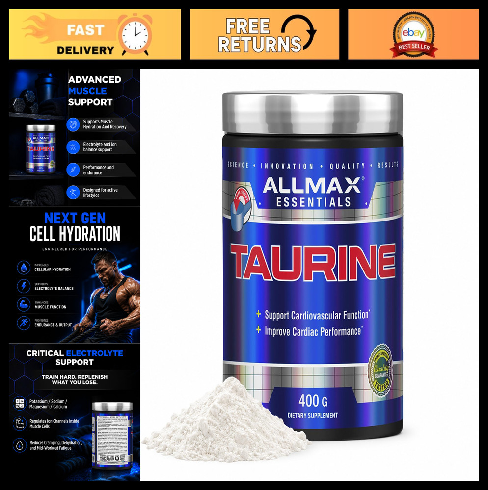 Taurine Powder 400g – Cell Volumizer, Boosts Focus & Energy, Vegan, 133 Servings