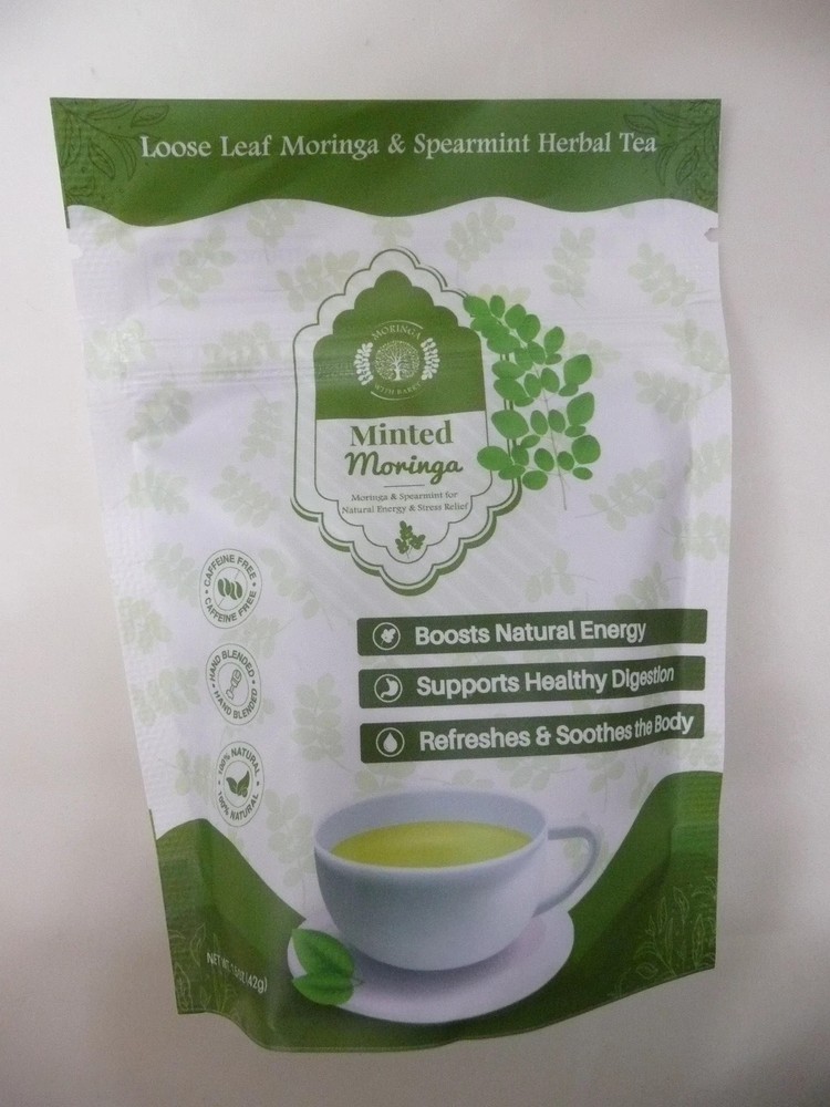 Loose Leaf Moringa+Spearmint Herbal Tea for Natural Energy+Stress Relief, 1.5 oz