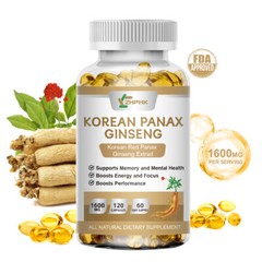 Korean Red Panax Ginseng 120 Capsules – 1600mg Extra Strength NON-GMO No Fillers