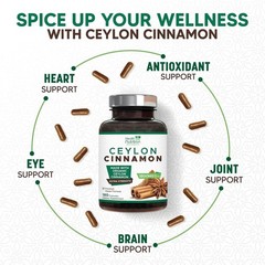 Pure Cinnamon Capsules, True Sri Lanka Certified Organic Ceylon Cinnamon Pills