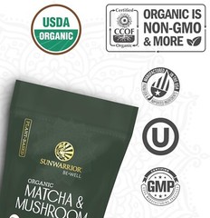 Sunwarrior Organic Matcha Mushroom Powder Supplement Mushroom Coffee, 3.2 oz
