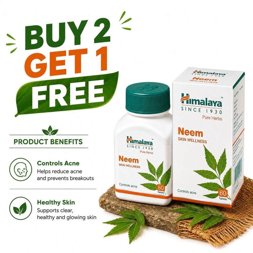 🌿 Himalaya Neem Tablets – Buy 2 Get 1 Free (60 Tablets Each) | Expiry 03/2028