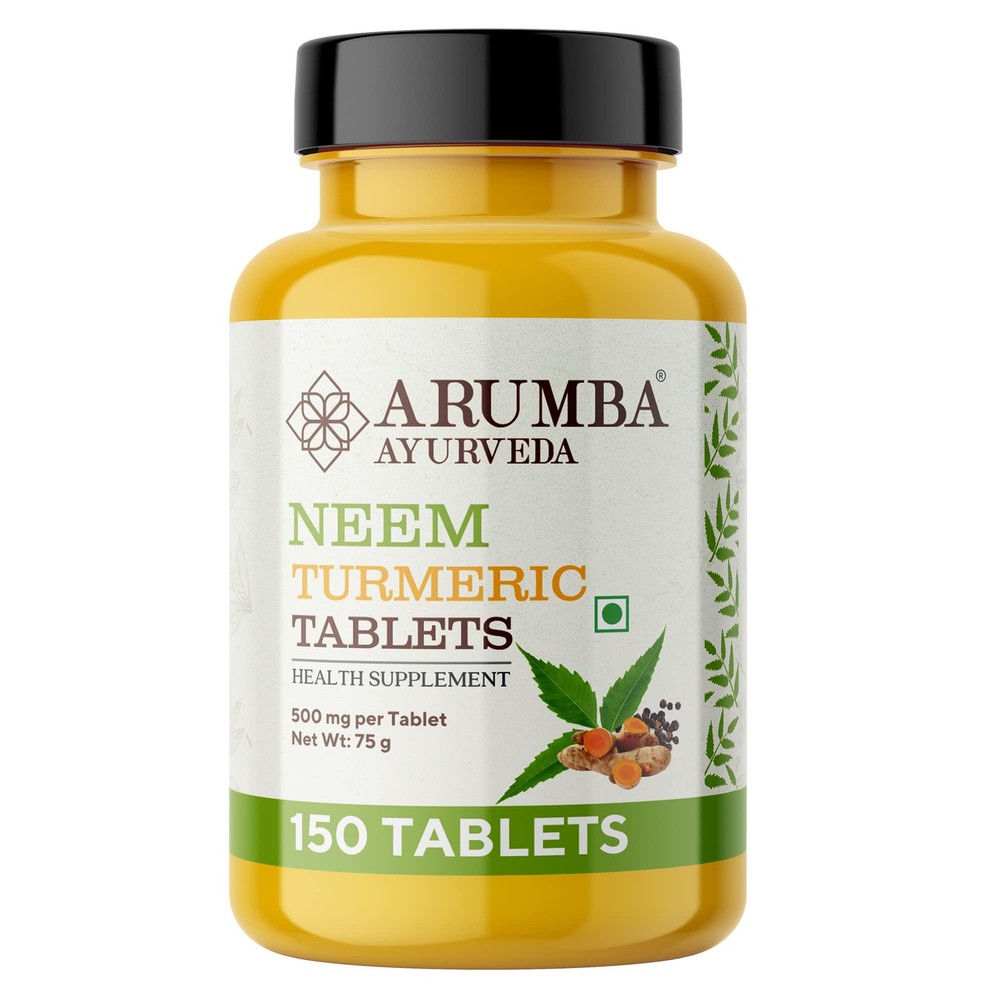 Arumba Neem + Turmeric Tabs | With Black Pepper | Skin, Detox | 150 Tablets
