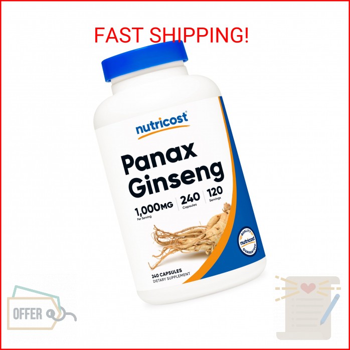 Nutricost Panax Ginseng 1000mg, 240 Capsules – Non GMO, Gluten Free, 120 Serving