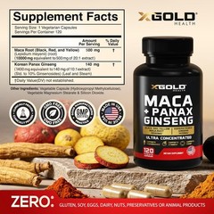 Maca Root Capsules 10,000mg + Korean Panax Ginseng 120 Count (Pack of 1)