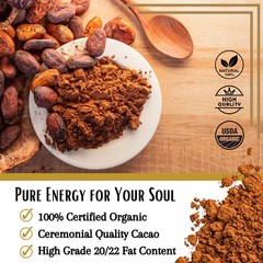 Organic Pure Cacao Powder – Raw, Cold-Pressed, Unsweetened | 33 Servings (7 oz)