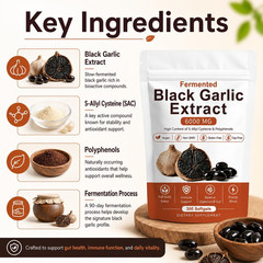 Fermented Black Garlic Extract, Natural Odorless Aged Garlic Supplements, Suppor