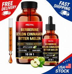 10In1 Liquid Drops Berberine with Ceylon Cinnamon Bitter Melon Turmeric Ginger G
