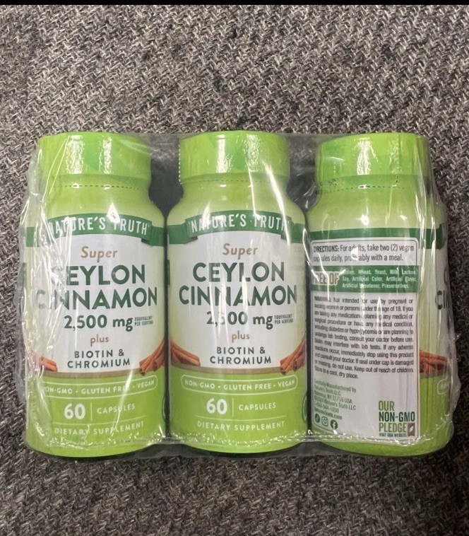 3 New Nature’s Truth Ceylon Cinnamon Capsules 2500mg 60 Count Chromium & Biotin