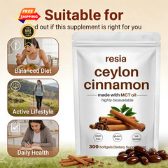 RESIA Ceylon Cinnamon Softgels with MCT Oil, Herbal 300 Count (Pack of 1)