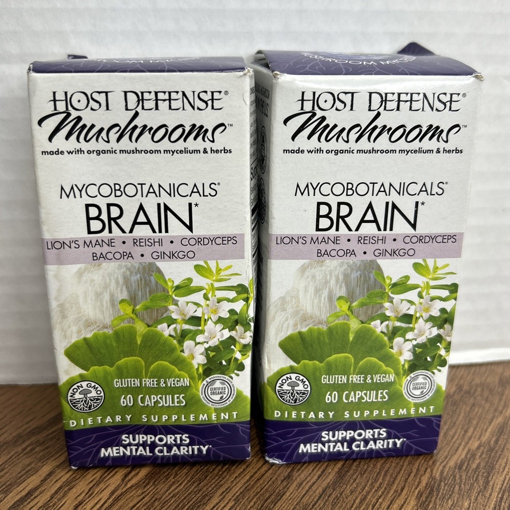 2x Host Defense – MycoBotanicals Brain Supplement Mental Clarity 60 ct Exp 11/27