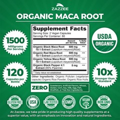 Zazzee USDA Organic Maca Root 10:1 Extract, Red, Black & Yellow Maca, 1500 mg
