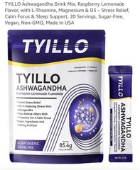 TYILLO Ashwagandha Raspberry Lemonade – Stress Relief 20 Pack – Exp 10/2027