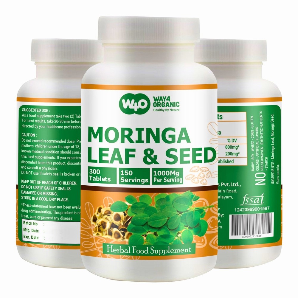 Moringa Oleifera Leaf & Seed Powder 80:20 – 300 Tablets, 1000mg, 150 Servings