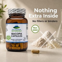 Pure Mountain Bacopa Monnieri Capsules – Organic Bacopa & Extract 20% Bacosides