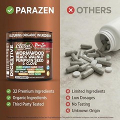 Clean Nutra Wormwood Black Walnut Pumpkin Seed Clove Oil Celery Garlic Grape Pap