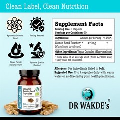 DR WAKDE’S Organic Cumin Seed Capsules, Organic | 60 Veg Caps | Ayurvedic Sup…