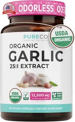 PURE CO USDA Organic Garlic Supplement – High Potency 25:1 Garlic Extract with 1
