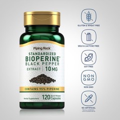 BioPerine Black Pepper Extract 10mg | 120 Capsules | Non-GMO | by Piping Rock