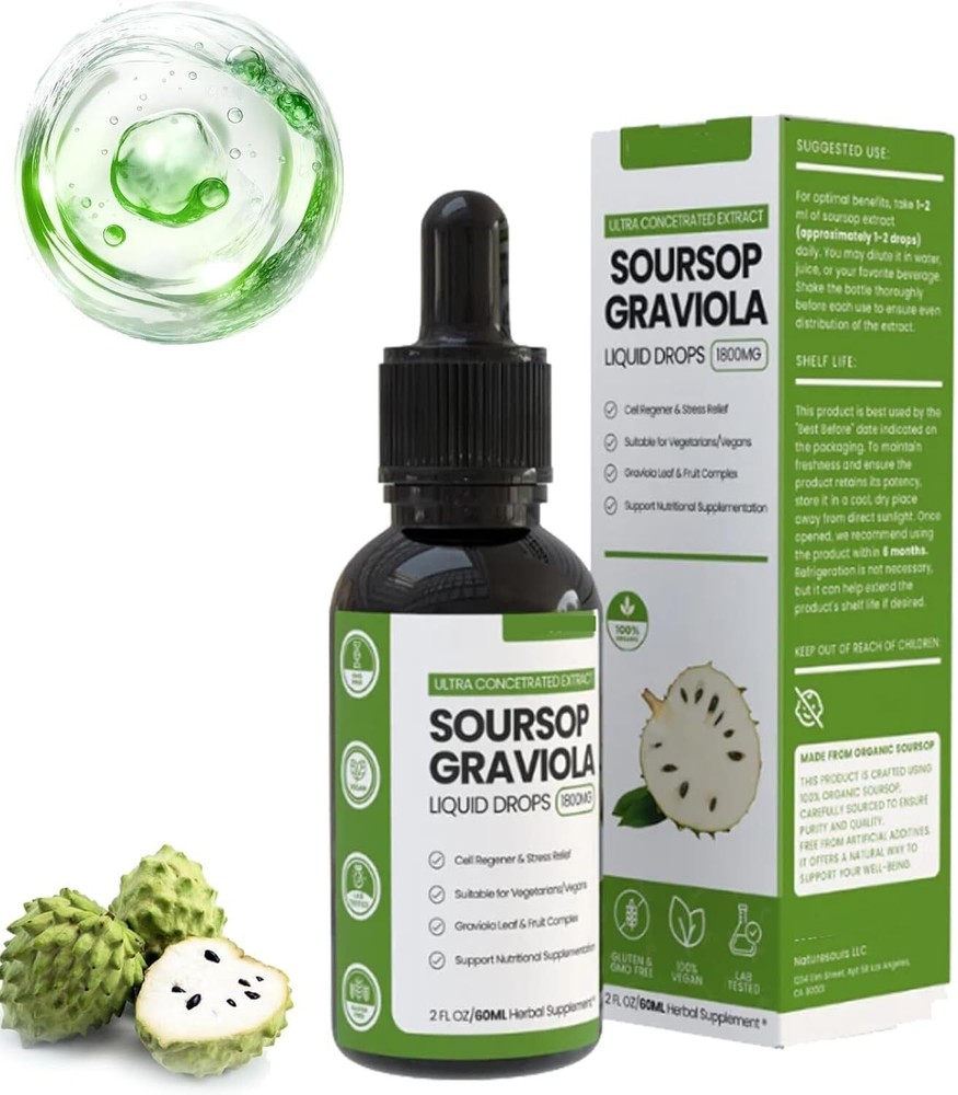 100% Organic Soursop Graviola Extract Drops 60ml bottle Vit. C, 12/26