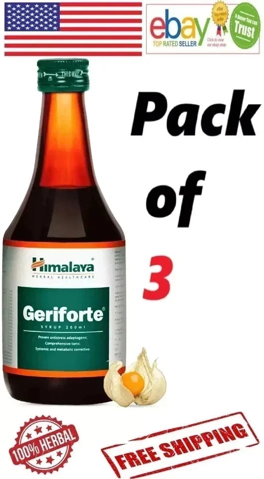 Himalaya Geriforte SYRUP PACK OF 3 X 200ml For Manages Stress FREE SHIP 2028