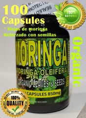 Moringa Seeds & leaves Moringa oleifera Semillas y Hojas de moringa 100 Caps !