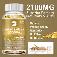 Organic Ashwagandha Capsules 2100mg Strong Stress & Adrenal Support 120-600