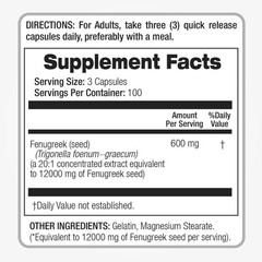 Semilla de Fenogreco 12000 mg 20:1 Extracto | 300 Cápsulas | Herbal Natural