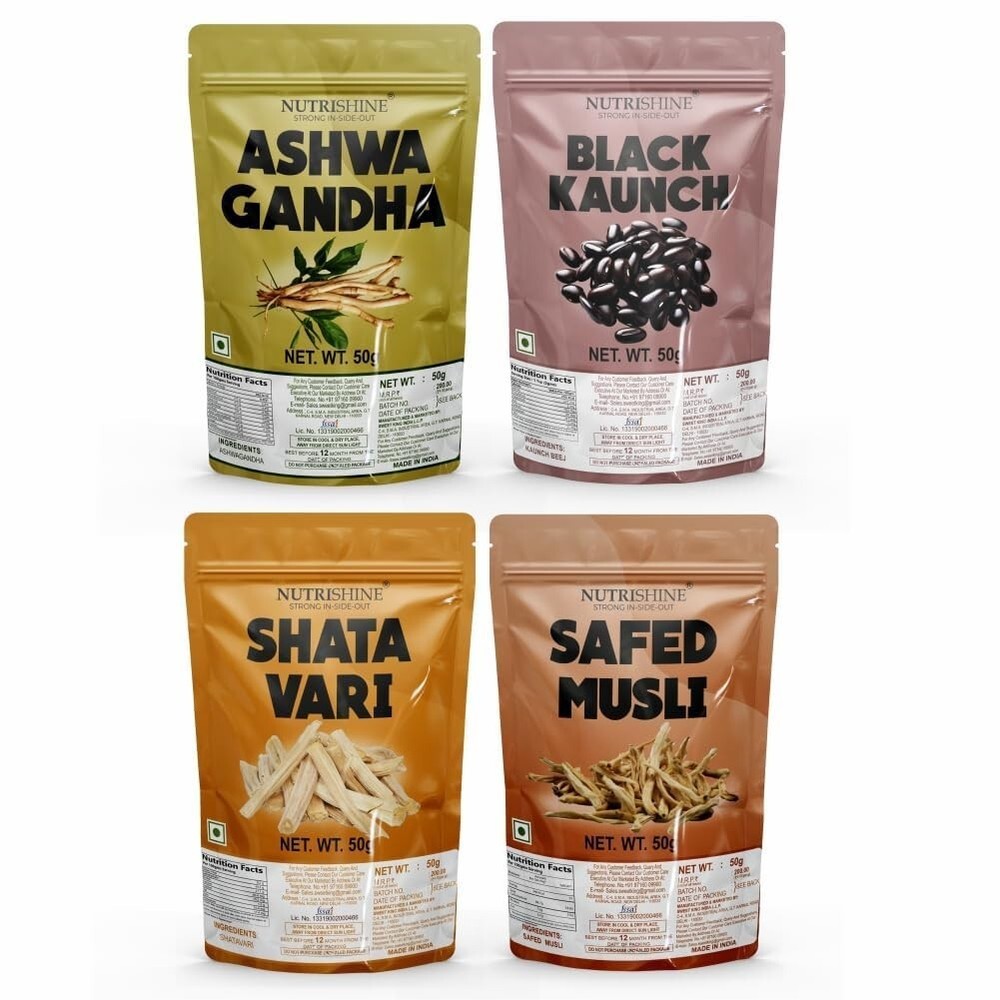 NUTRISHINE Ashwgandha, Safed Musli, Kaunch, Shatavari Powder 50gm Each for Immun