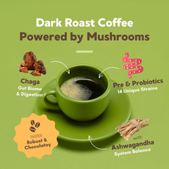 Instant Mushroom Coffee with Chaga Superfood Mushroom and Prebiotics, Probiotics