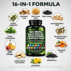 Sea Moss Capsules Irish Sea Moss Black Seed Oil Ashwagandha 120 Count