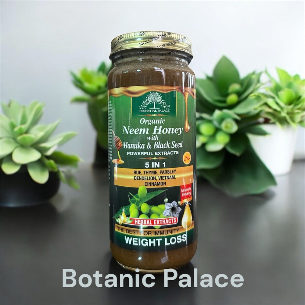 Organic Neem Honey W/ Cinnamon & Black Seed 5 in 1- 16 oz Glass Bottle By
