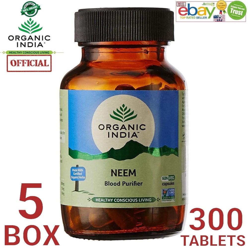 Organic India Neem USA OFFICIAL 5 BOX 300 Capsules Care Immunity Skin