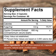 Ceylon Cinnamon Extract 600 Mg Softgels Blood Sugar Cardiovascular 30-120 Count