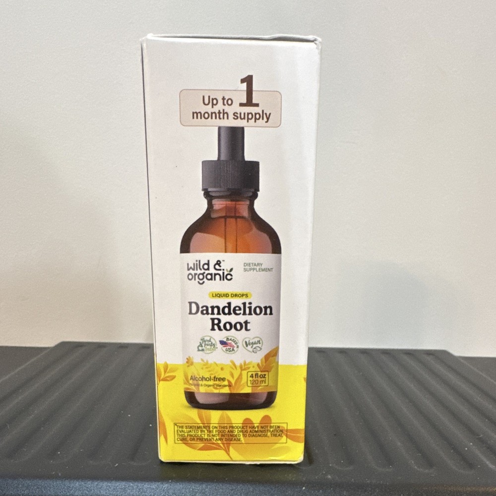 Wild & Organic Dandelion Root Extract Liquid Drops Alcohol-Free Vegan 4 fl oz