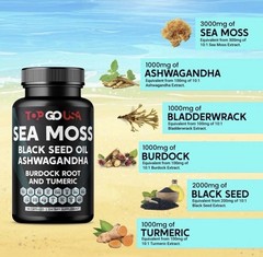 Sea Moss Black Seed Oil Ashwagandha Burdock Root Turmeric 90 Capsules New