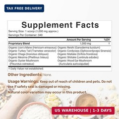 DEAL SUPPLEMENT Organic Mushroom Powder Supplement, 12oz – 10 in 1 Active Blend