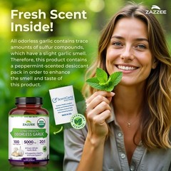 USDA Organic Odorless Garlic Extract 20:1, 100 Capsules for Heart Health