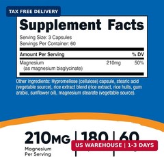 Magnesium Glycinate Capsules, 180 Capsules, 210mg | Gentle Absorption