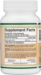 Alpha Lipoic Acid 600mg per Serving, 60 Capsules (Third Party Tested, Non-GMO, G