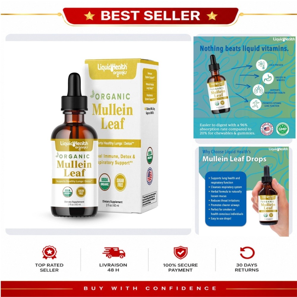 LIQUIDHEALTH Mullein Leaf Extract Drops 2 fl oz Organic Respiratory Support