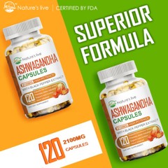 Ashwagandha 120 Capsule 2100mg Softgels Organic Herbal Supplement Reduces Stress