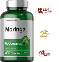 Moringa Oleifera 6000mg 300 Capsules Non-GMO and Gluten Free Extract by Horbaach