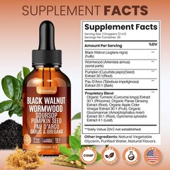 Wormwood Black Walnut Clove Cleanse Liquid Drops with SourSop, Pumpkin Seed, Pau